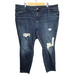 Old Navy‎ Mid Rise Rockstar Super Skinny Jeans Dark Wash Distressed Plus Size 28